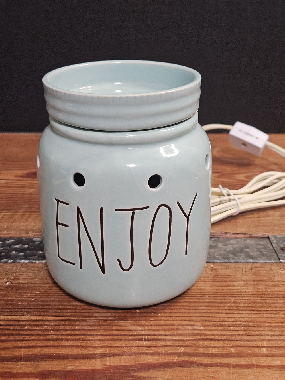 Light Blue 'ENJOY' Ceramic Warmer